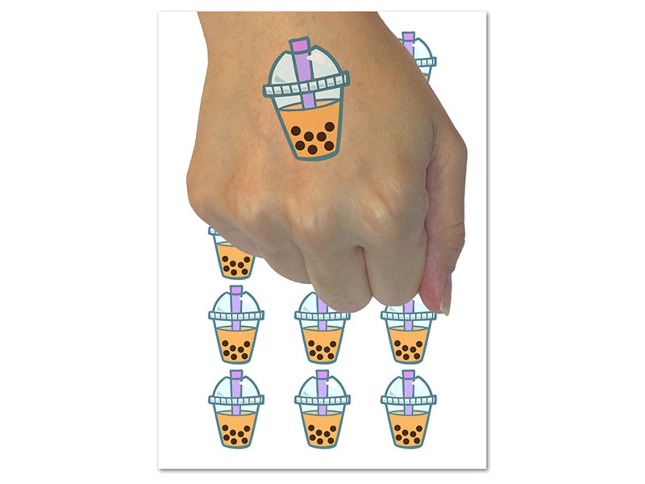 Yummy Bubble Tea Boba Milk Dessert Drink Temporary Tattoo Water Resistant Fake Body Art Set Collection (1 Sheet)